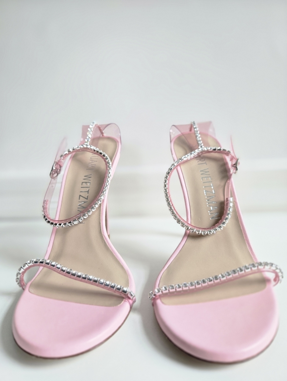 New Stuart Weitzman Nudistglam 110MM Embellished Strap Light Pink Sandals Size 9 - Picture 6 of 10